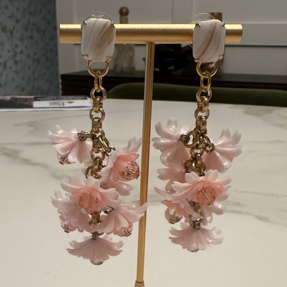 Danny Pollak - Playful Pink Floral Crystal Drop Statement Earrings